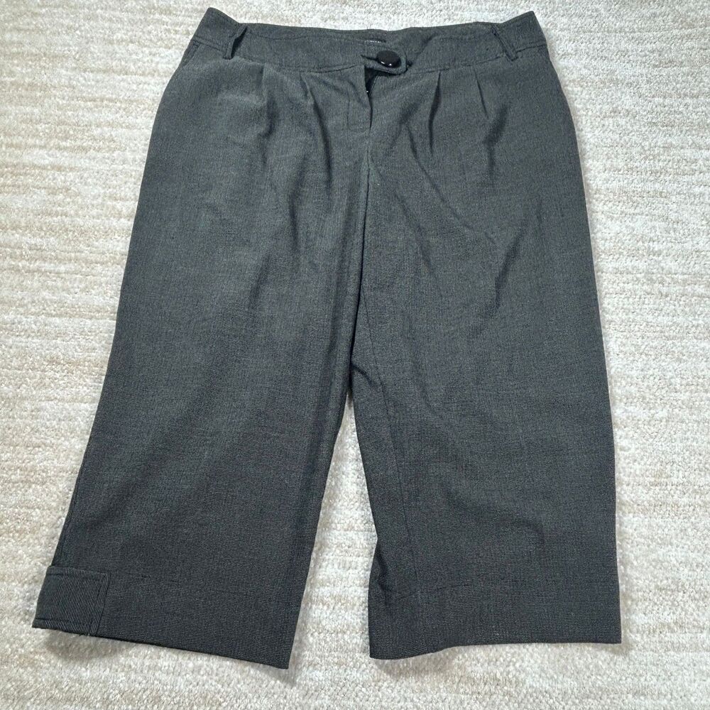 Avenue Pants Womens 16 Gray Stretch Cropped Capri Pleated Front Button Cuff